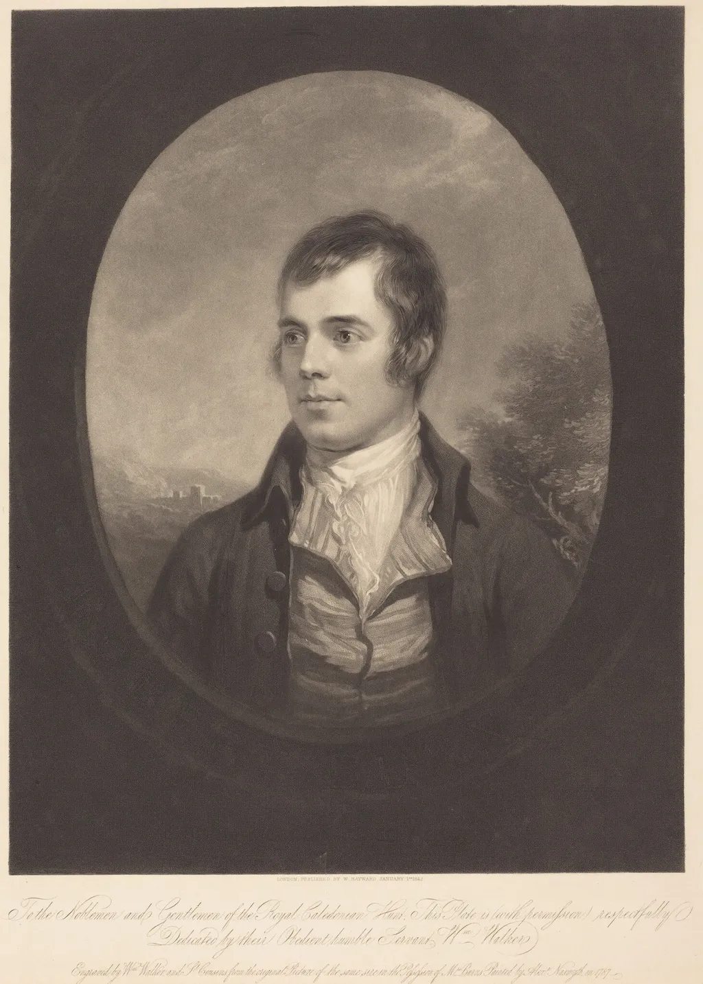 Robert Burns, by Samuel Cousins, ink, 1842