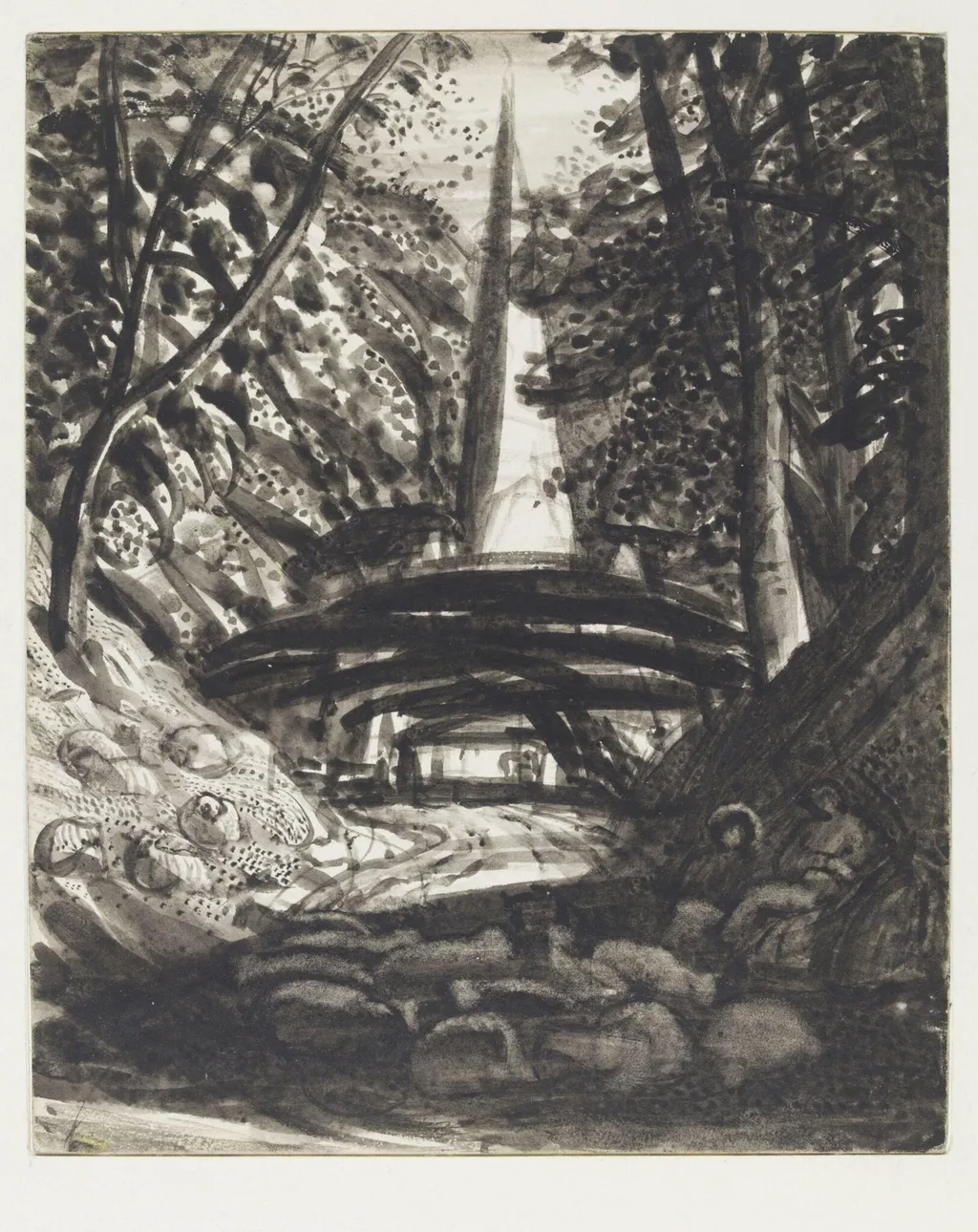 A country road leading towards a church, by Samuel Palmer, watercolor, 1828