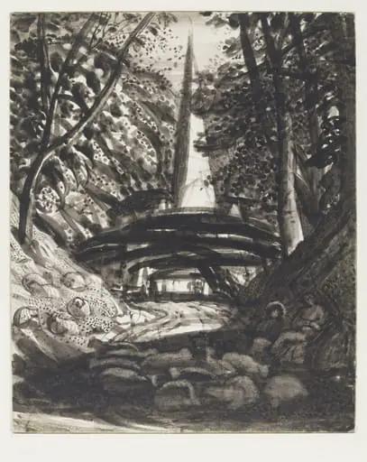 A country road leading towards a church, by Samuel Palmer