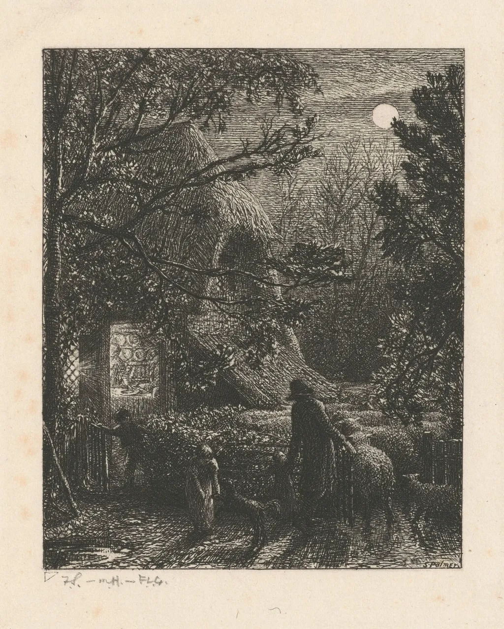 Christmas, or Folding the Last Sheep, by Samuel Palmer, ink, 1850