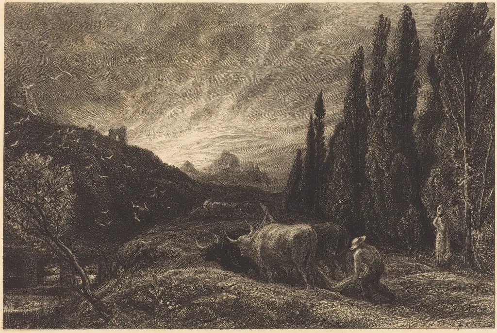 The Early Ploughman, by Samuel Palmer, ink, 1861
