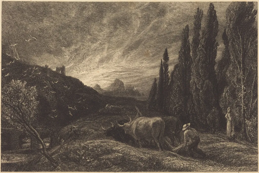 The Early Ploughman, by Samuel Palmer, ink, 1861