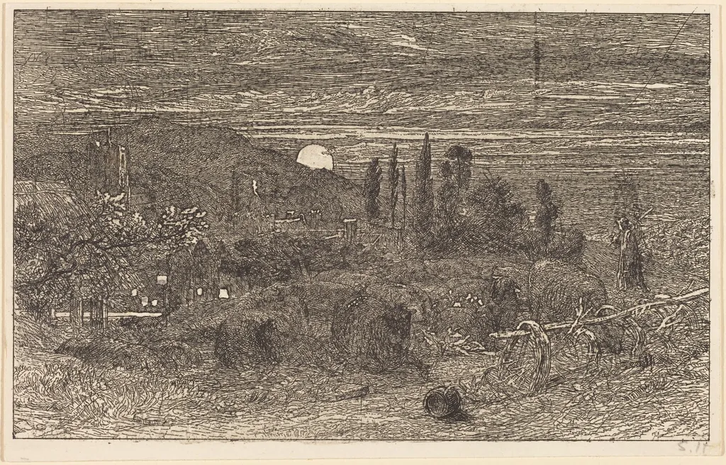 The Rising Moon, or An English Pastoral, by Samuel Palmer, ink, 1857