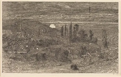 The Rising Moon, or An English Pastoral, by Samuel Palmer