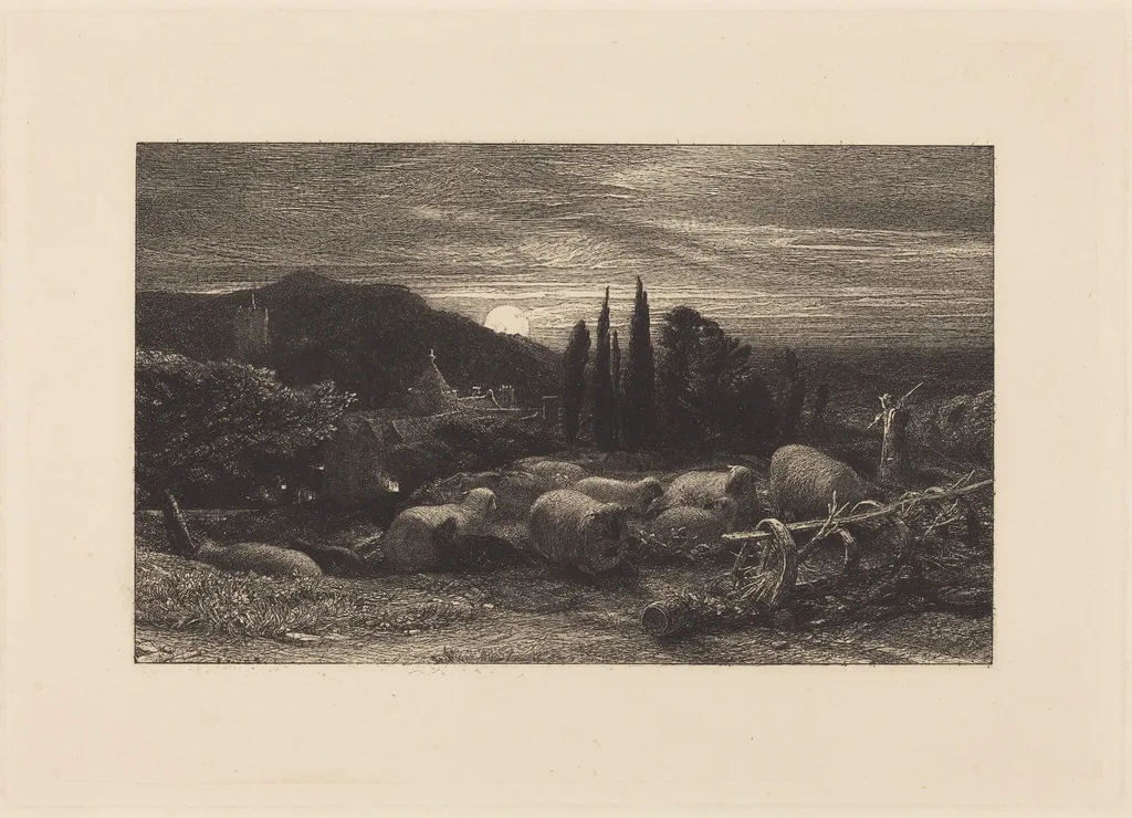 The Rising Moon, or An English Pastoral, by Samuel Palmer, ink, 1857