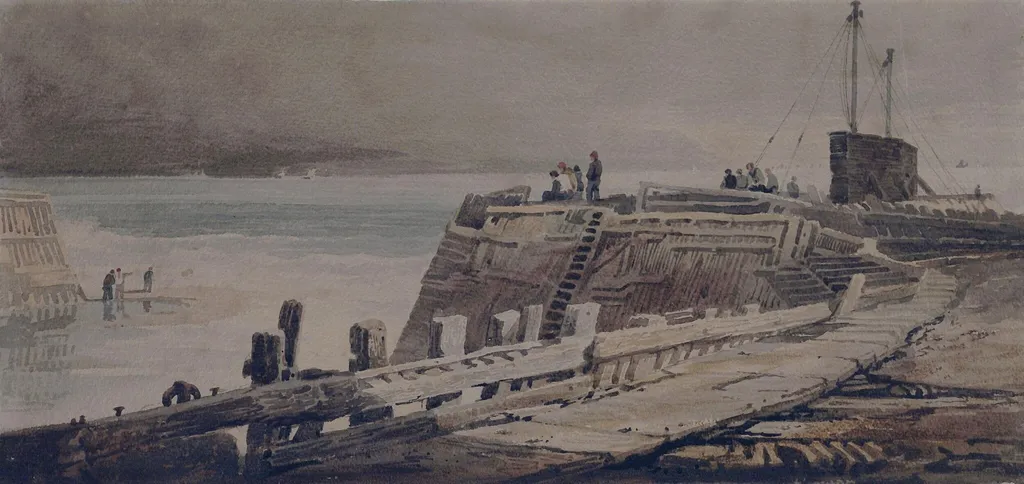 A pier-head, by Samuel Prout, watercolor, 1800