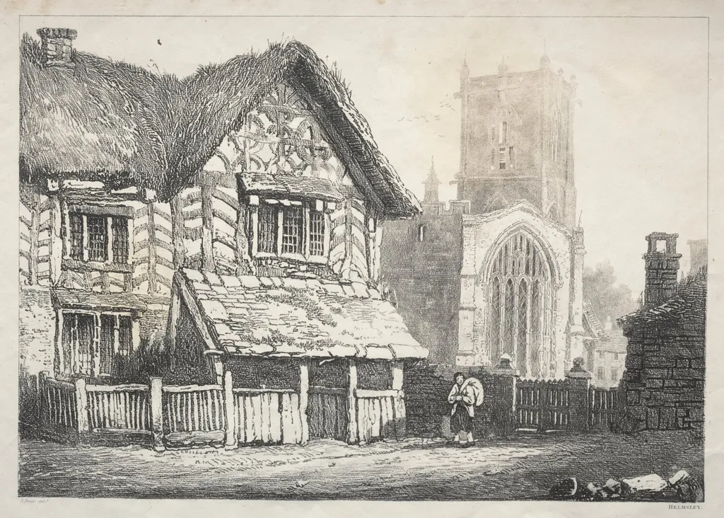 A Series of Ancient Buildings and Rural Cottages in the North of England: Helmsley, by Samuel Prout, 1821
