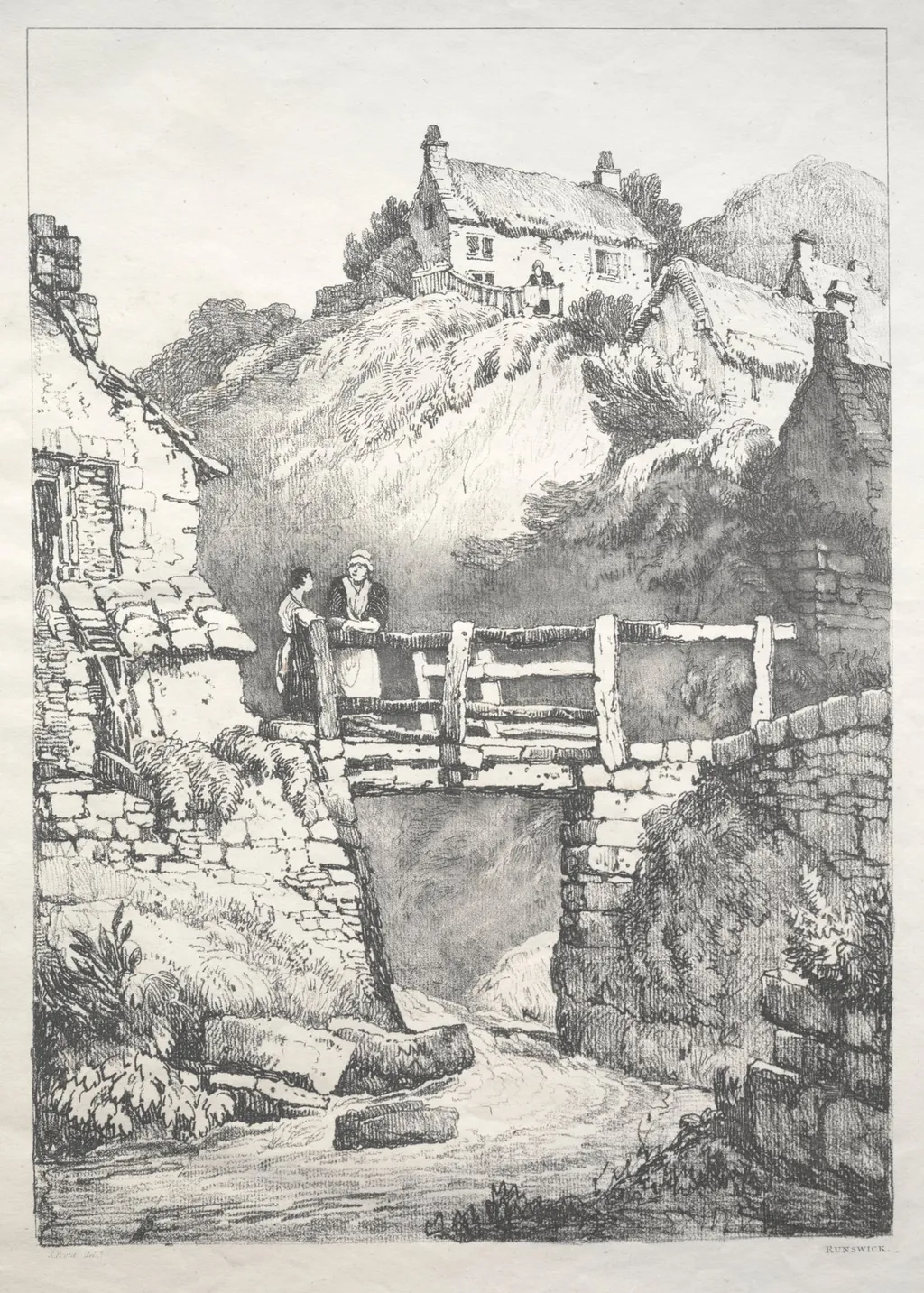 A Series of Ancient Buildings and Rural Cottages in the North of England: Runswick, by Samuel Prout, 1821