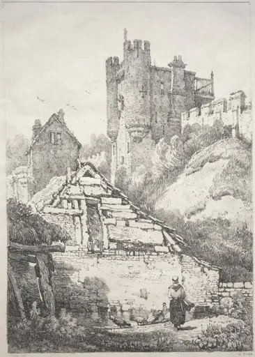 A Series of Ancient Buildings and Rural Cottages in the North of England:  At York, Farmyard with Chickens, by Samuel Prout