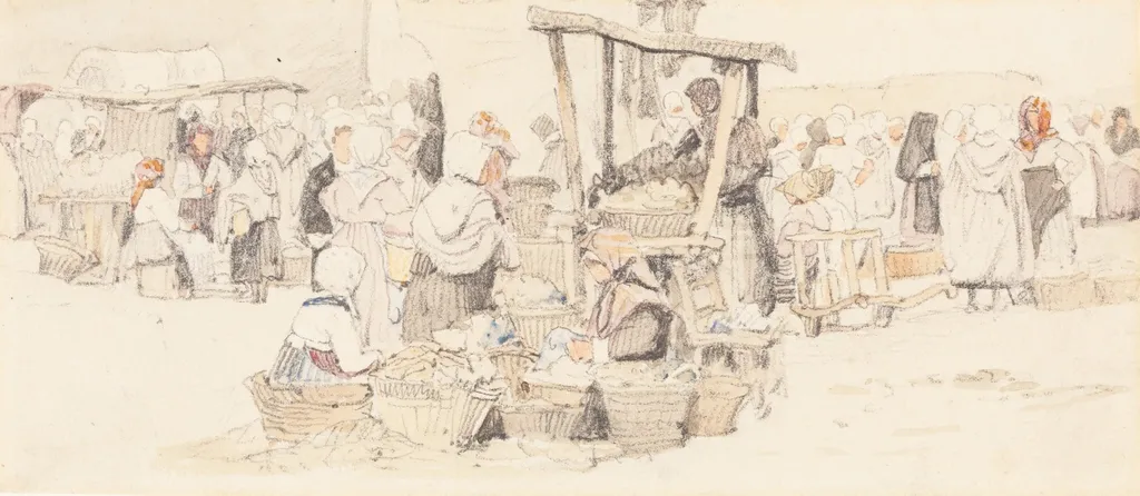 An Outdoor Market, by Samuel Prout, graphite, 1818