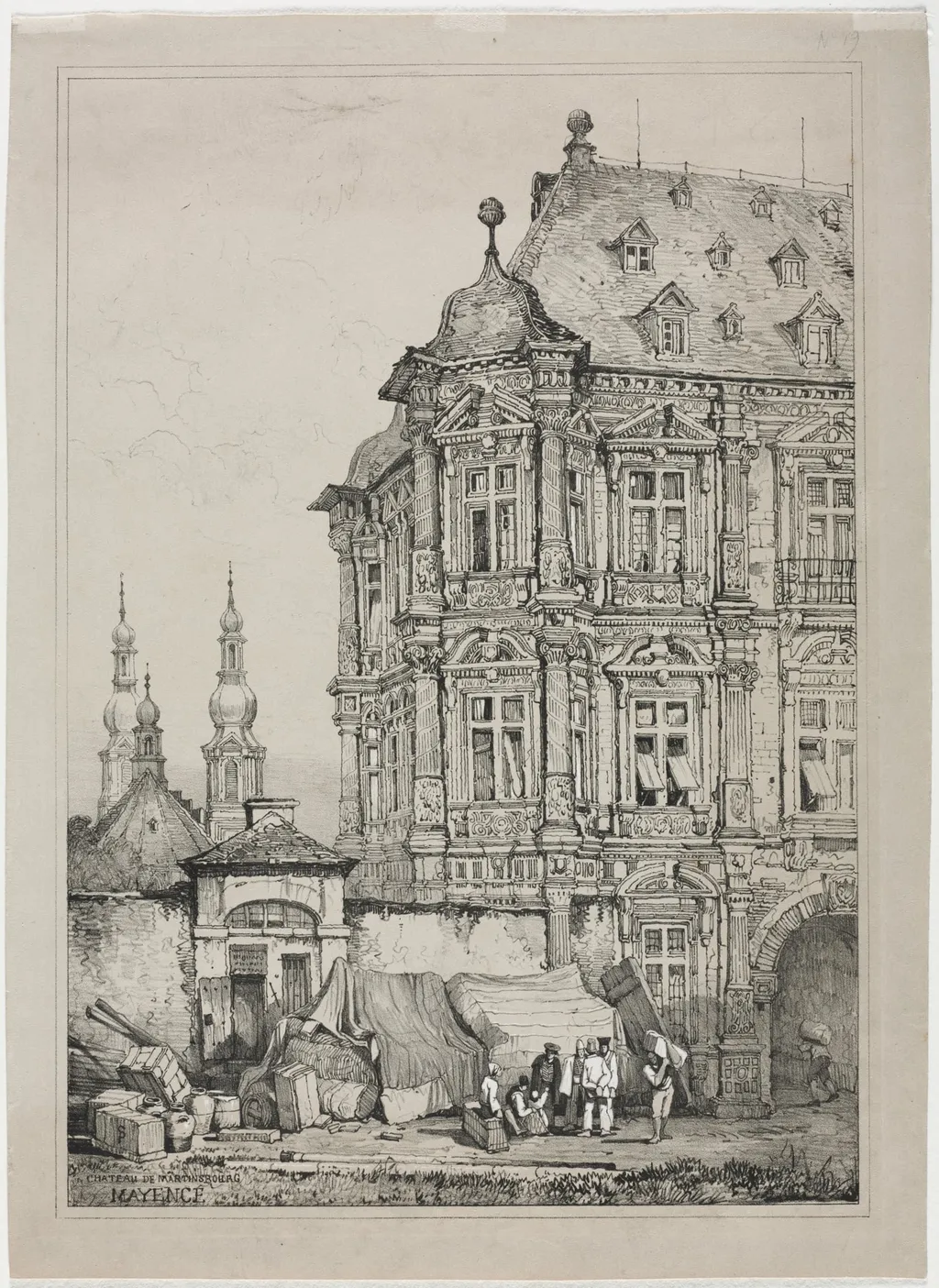 Castle of Martinsburg, Mainz, Germany, by Samuel Prout, 1833