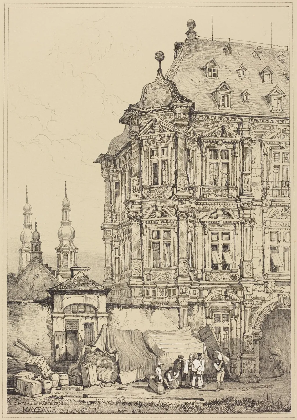 Chateau de Martinsbourg, Mayence, by Samuel Prout, gouache, 1818