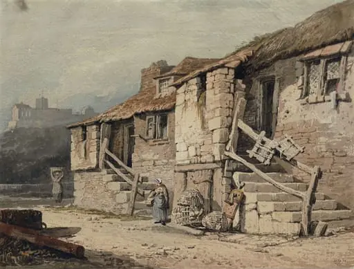 Cottages near St. Micheal's Mount, Cornwall, by Samuel Prout
