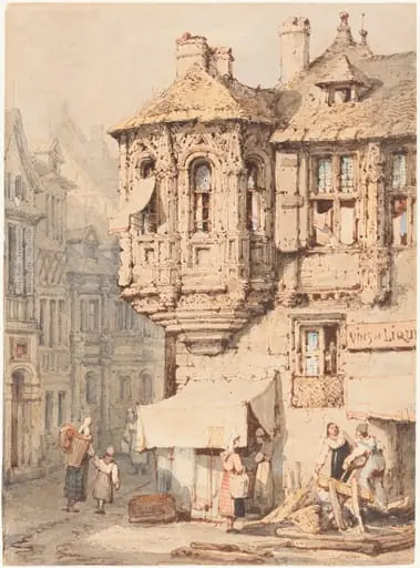 French Street Scene with a Medieval Turret, by Samuel Prout