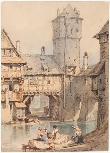 Laundresses before the Wasserturm, Nuremberg, by Samuel Prout