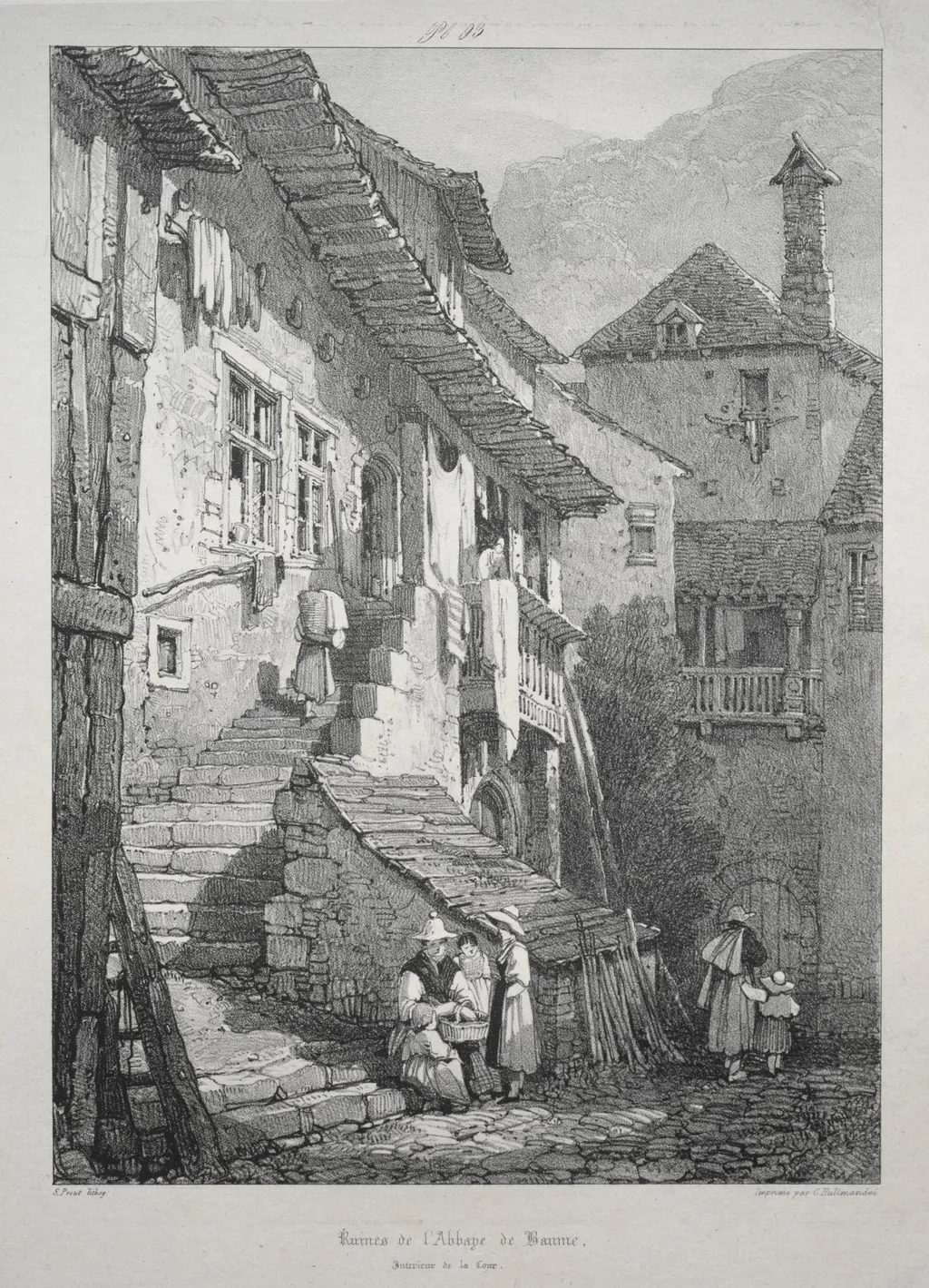 Ruins of the Abbey of Baume. Interior of the Court, by Samuel Prout, 1827