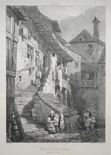 Ruins of the Abbey of Baume. Interior of the Court, by Samuel Prout