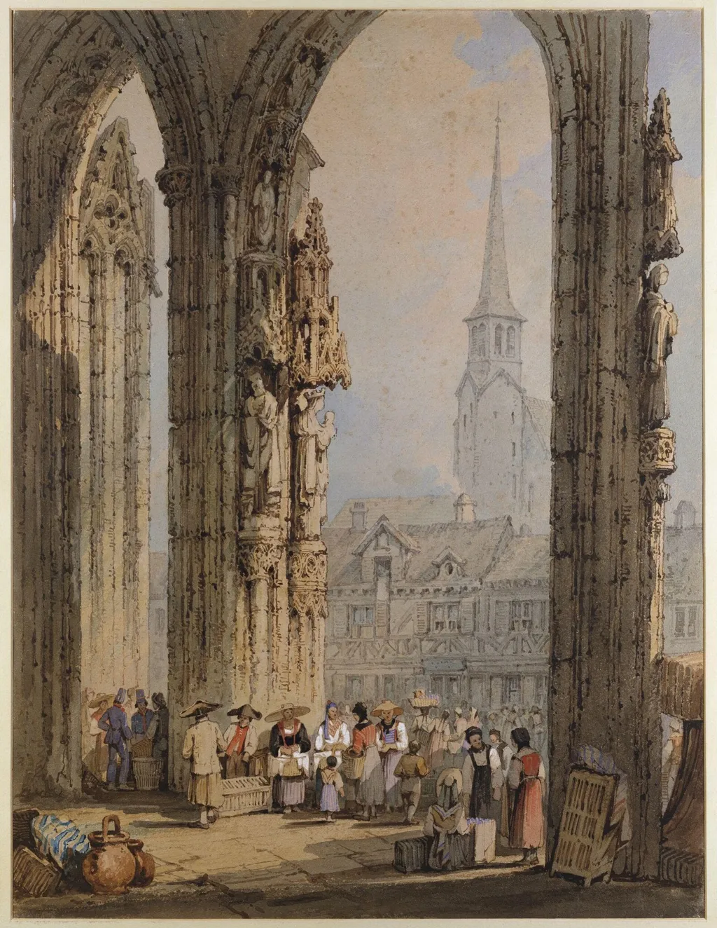 Scene from a church porch, by Samuel Prout, watercolor, 1850