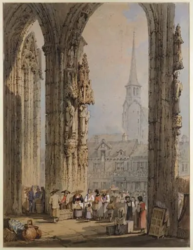 Scene from a church porch, by Samuel Prout
