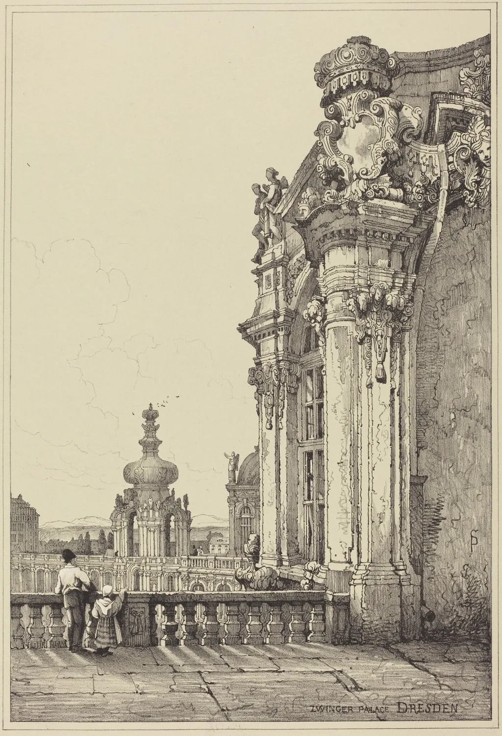 Zwinger Palace, Dresden, by Samuel Prout, gouache, 1818