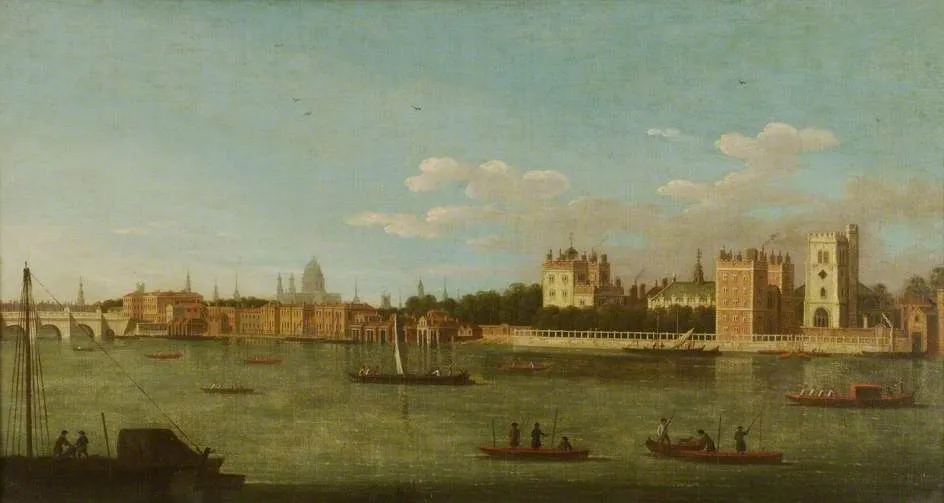 The Thames at Lambeth, by Samuel Scott, oil, 1760
