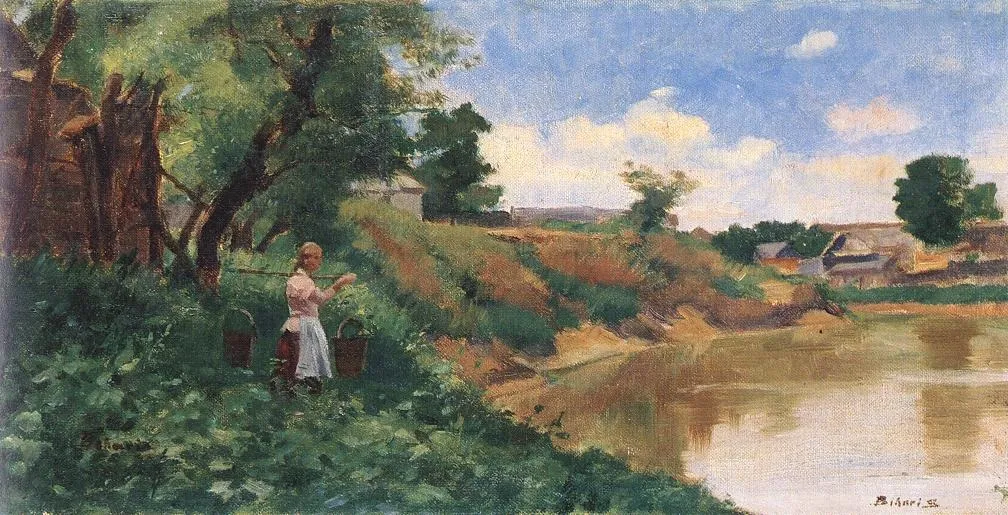 At the Banks of the River Zagyva, by Sándor Bihari, oil, 1896