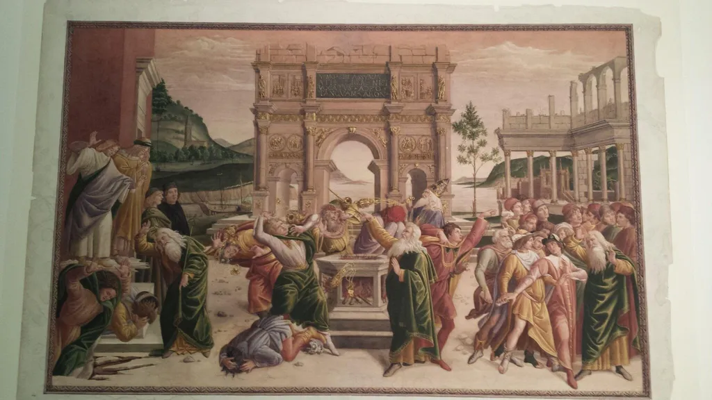 Copy after the Punishment of the Rebels ( Destruction of Koran, Dathan and Abirim ), Sandro Botticelli in the Sistine Chapel (Rome), by Sandro Botticelli, watercolor