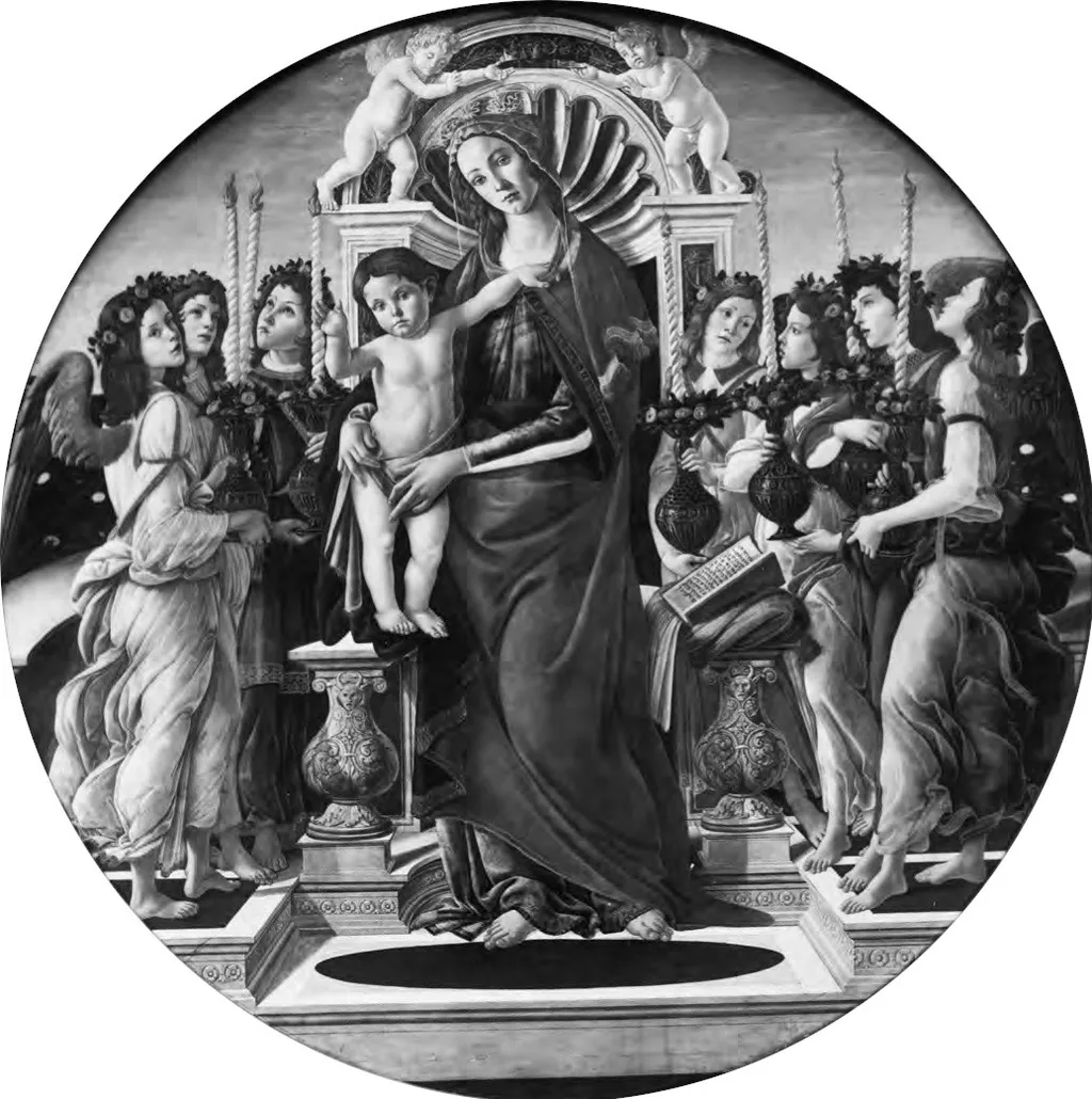 Madonna and Child with Angels Carrying Candlesticks, by Sandro Botticelli, tempera, 1494
