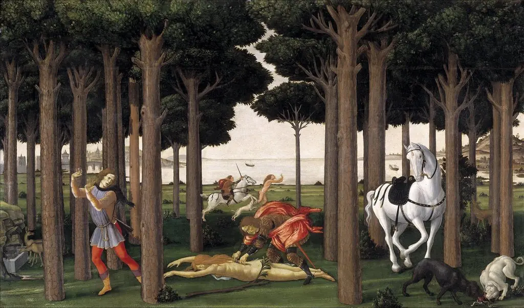 The Story of Nastagio Degli Onesti, part two, by Sandro Botticelli