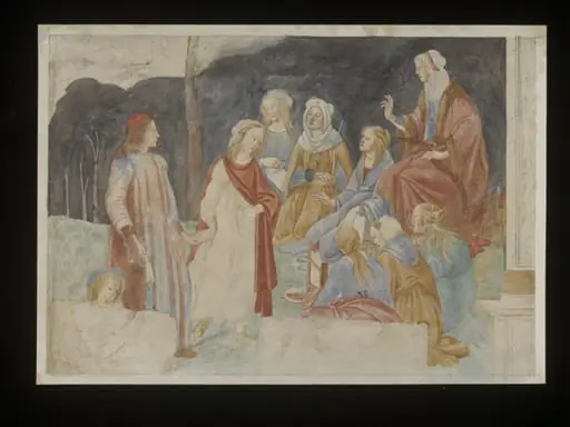 Watercolour, copy after A young man introduced to the Liberal Arts, Sandro Botticelli in the Musée du Louvre (Paris), by Sandro Botticelli