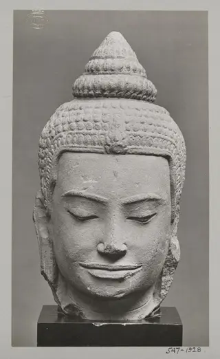Sandstone sculpture of head of Buddha, Siam, 9th century A.D., V&A Museum, London