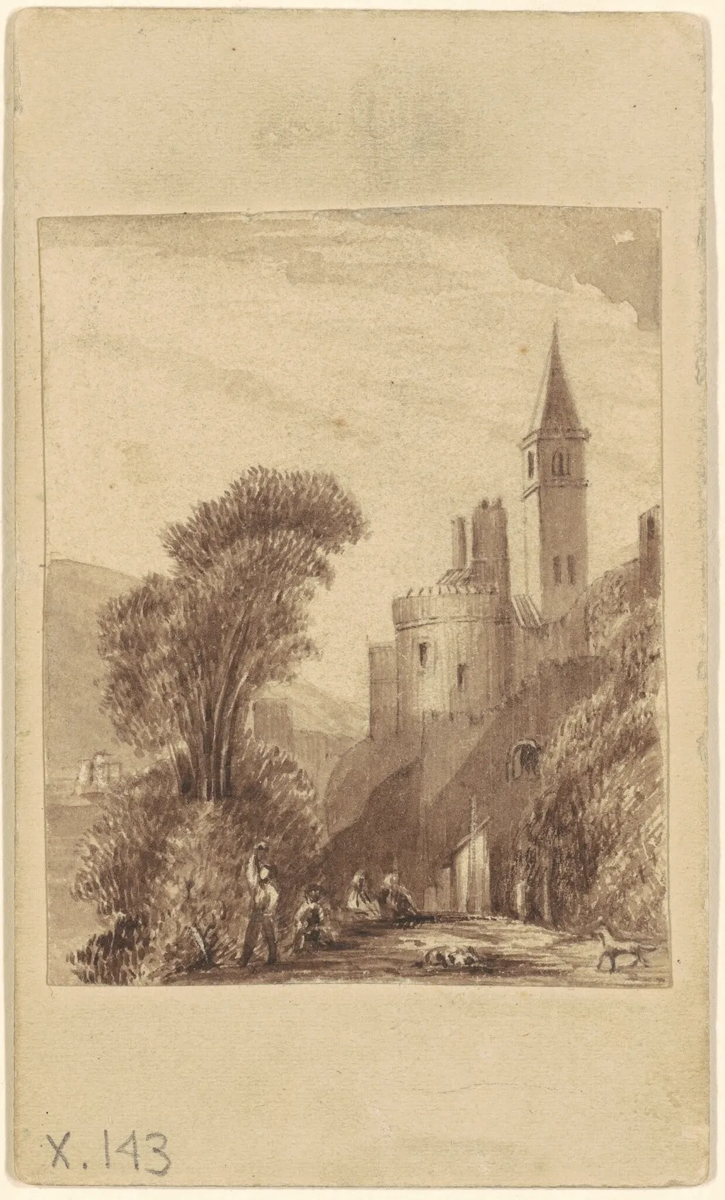 Castle and Figures, by Sanford Robinson Gifford, ink, 1860