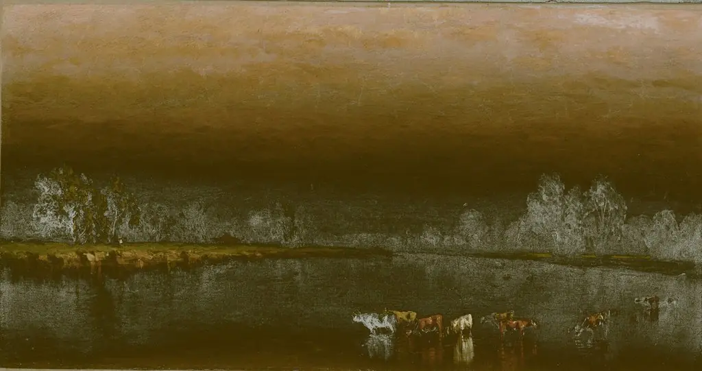 Cows in a Pond at Sunset, by Sanford Robinson Gifford
