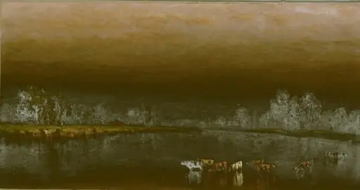 Cows in a Pond at Sunset, by Sanford Robinson Gifford