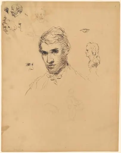 Head of a Man, with Various Studies, by Sanford Robinson Gifford