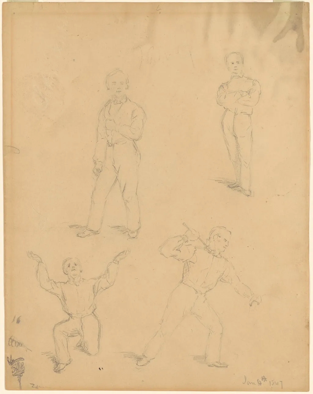 Studies of Men, by Sanford Robinson Gifford, graphite, 1847