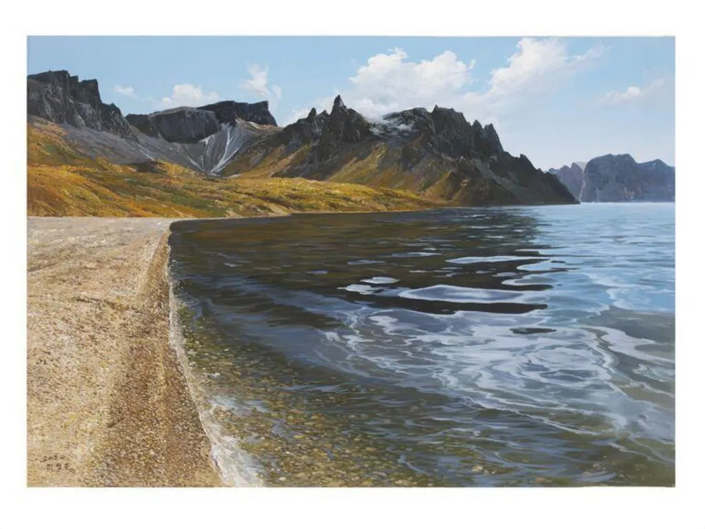 Mount Paektu and Heaven Lake, by Sang Mun Ri, paint, 2008