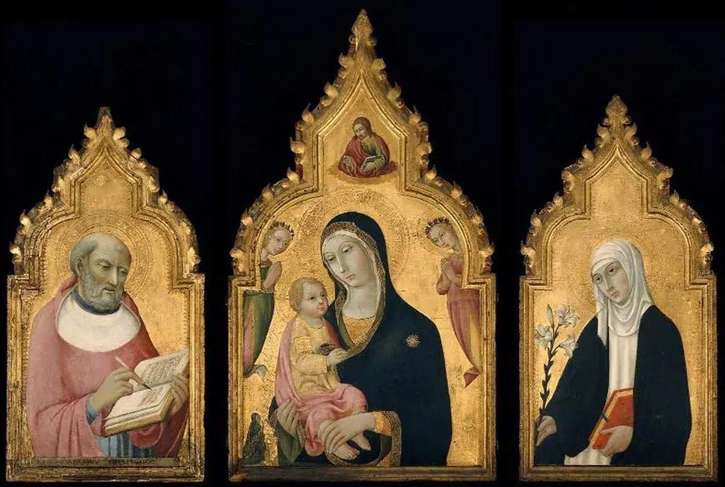 Triptych: The Virgin and Child with the Blessing Christ, Two Angels and a Donor, by Sano di Pietro