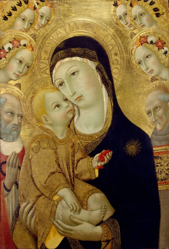 Virgin and Child with Saints Jerome and Bernardino of Siena and Six Angels, by Sano di Pietro