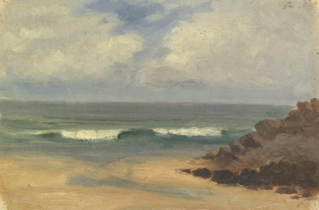 Sea from a sandy beach, by Sarah A. Doidge, oil, 1890
