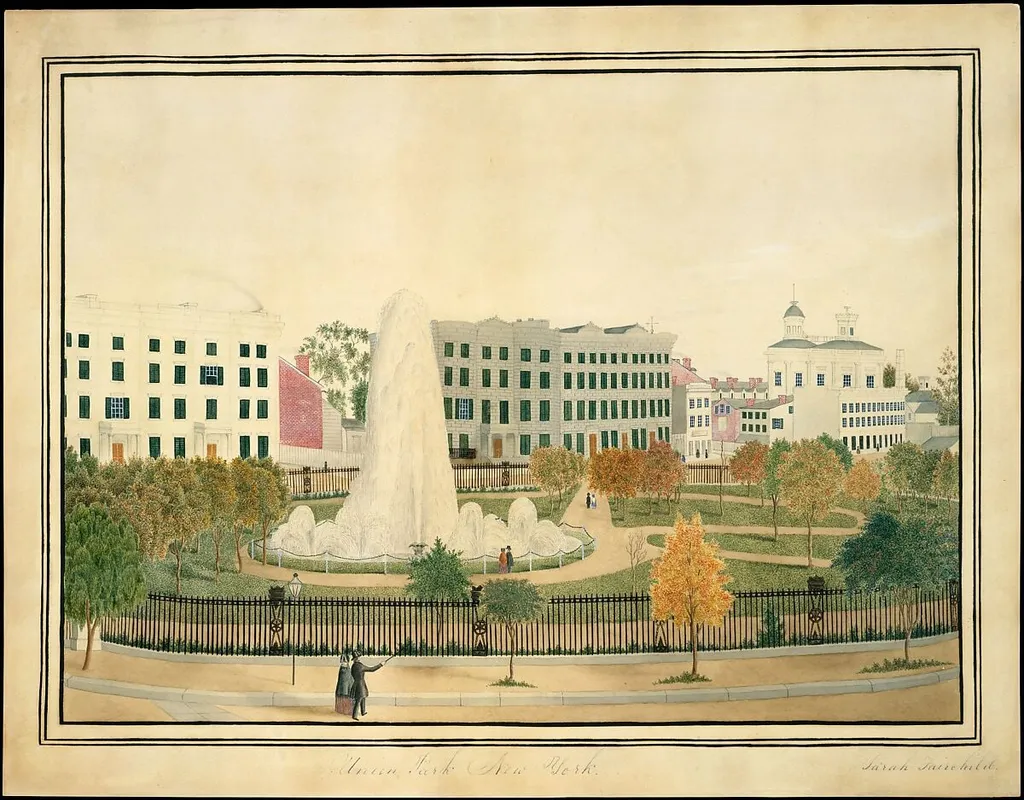 Union Park, New York, by Sarah Fairchild, gouache, 1845