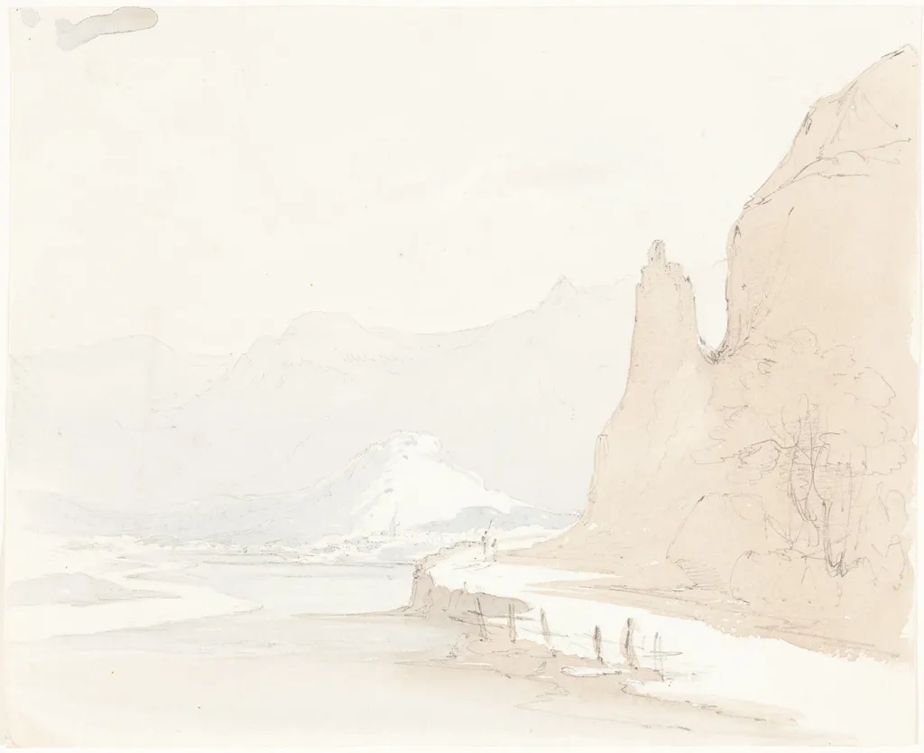 Swiss Landscape with a Village in the Distance, by Sarah Grace Lushington, graphite, 1794