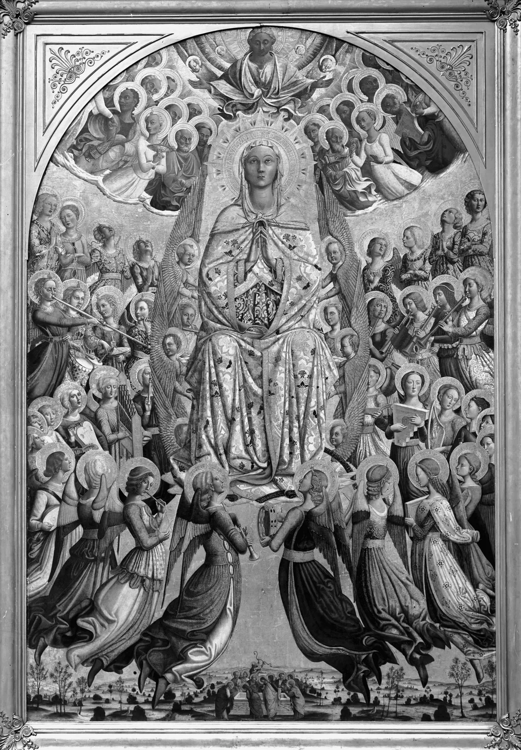 Assumption of Mary with Angel Choirs, by Sassetta, paint, 1450