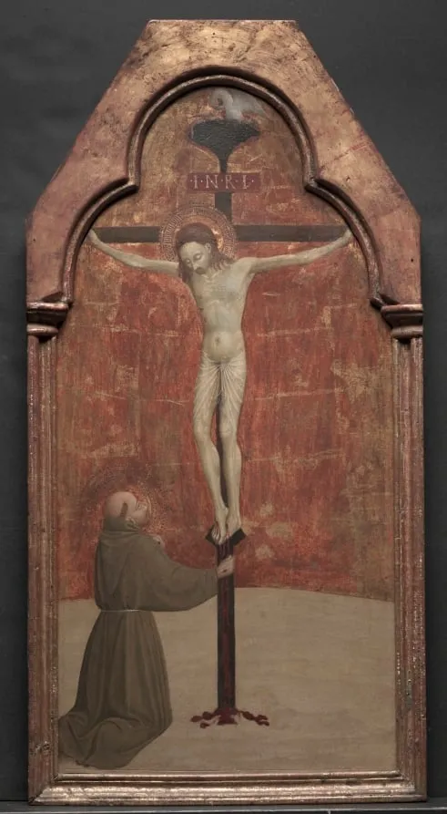 St. Francis Kneeling before Christ on the Cross, by Sassetta, unspecified, 1440