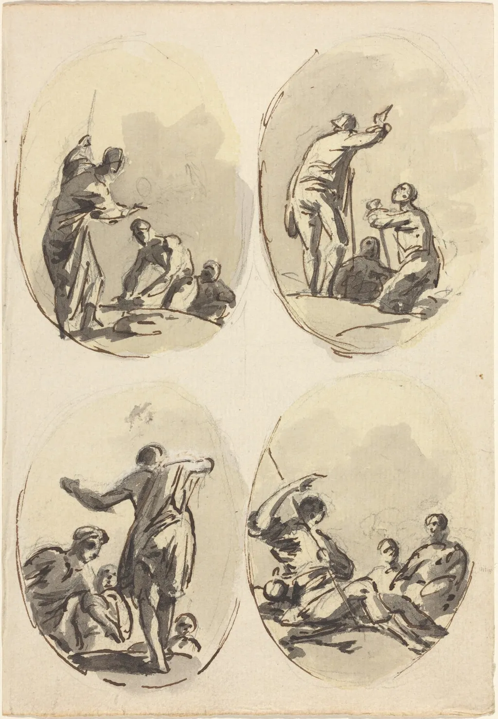 Four Oval Compositions, by Sawrey Gilpin, ink, 1775