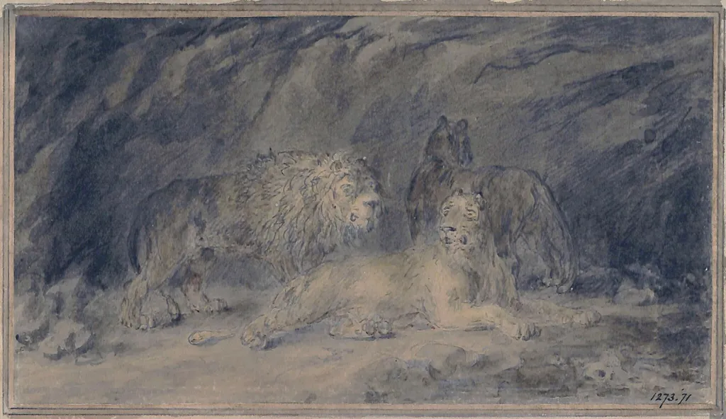 Lion and lionesses, by Sawrey Gilpin, watercolor, 1750