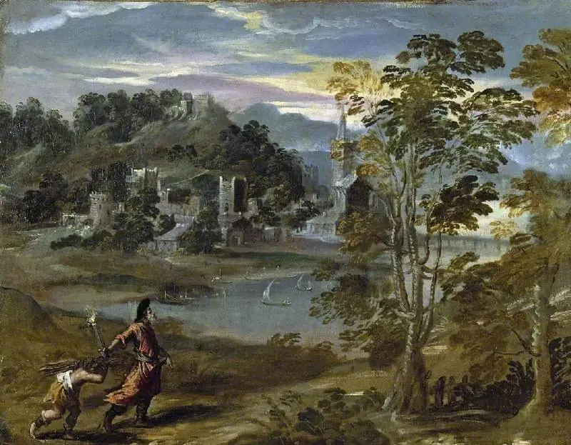 Landscape with Abraham and Isaac, by Scarsellino
