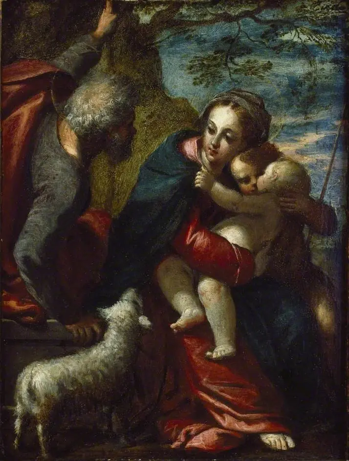 The Holy Family with the young St John the Baptist, by Scarsellino