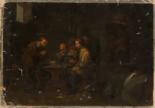 Scene in an interior: playing dice