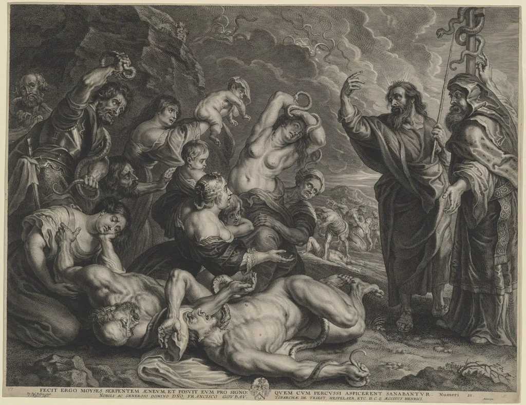 Moses and the Brazen Serpent, by Schelte Adams Bolswert, ink, 1580